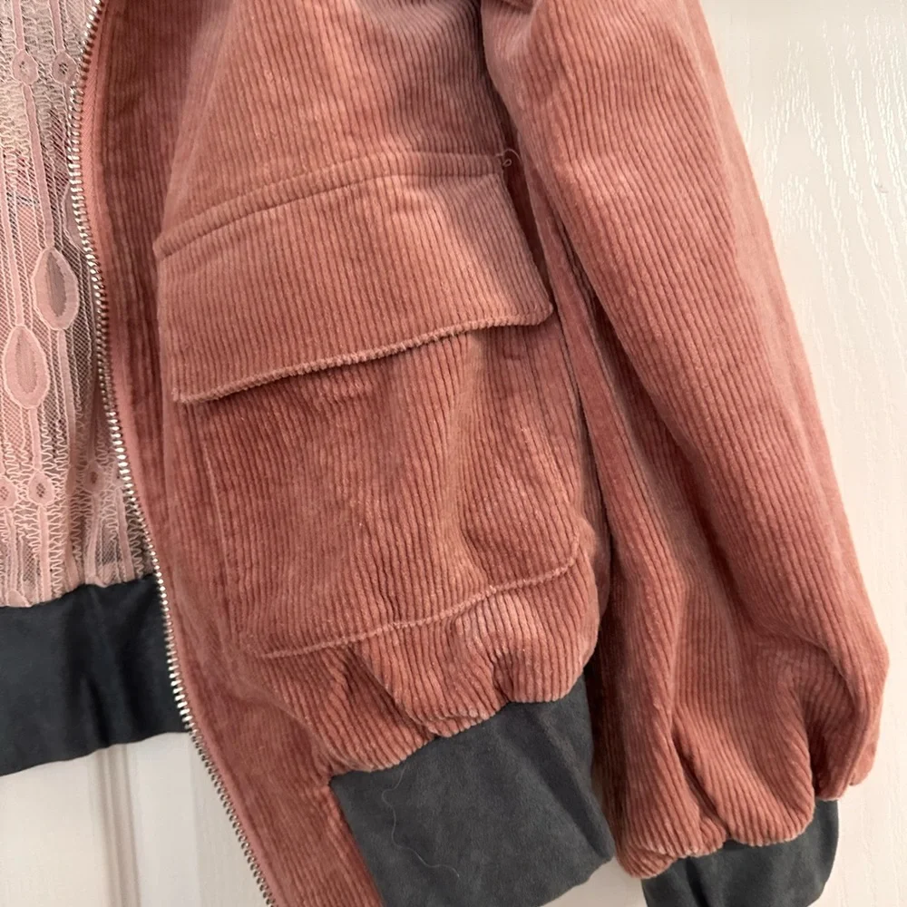 Corduroy Bomber Jacket in Pink and Gray - Picture 2 of 7